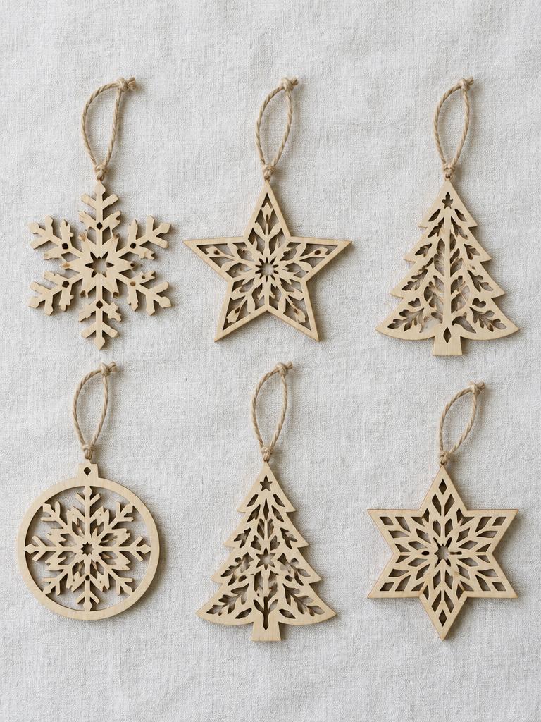 Set de 6 Ornaments d'Arbre en Fusta Calada